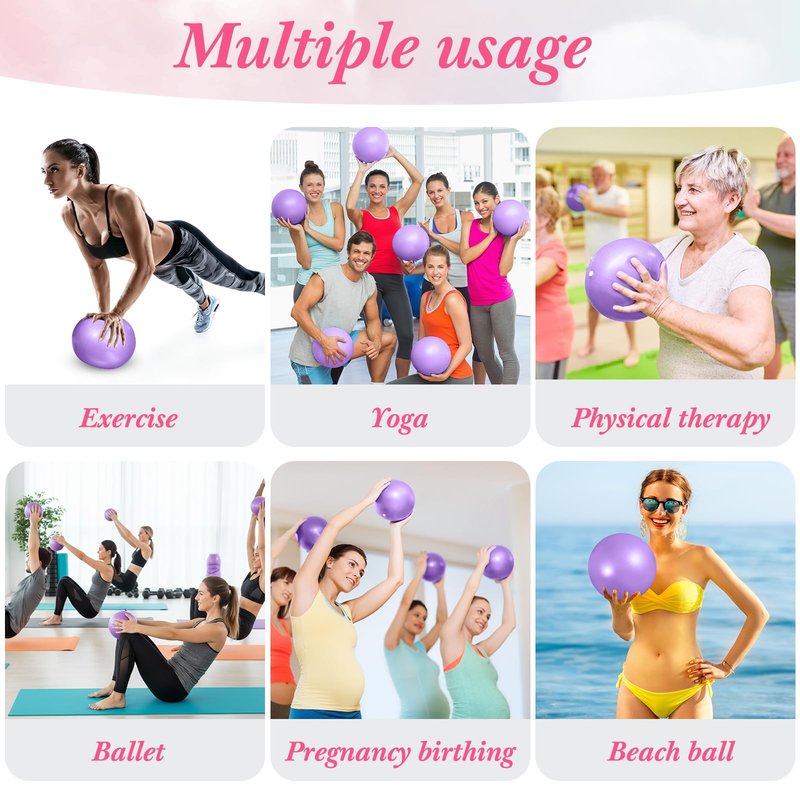Sotiff 20 Pcs Small Exercise Pilates Ball Bulk 9 Inch Mini Yoga Ball Anti Burst and Slip for Stability Fitness Physical Therapy Stretching & Core Workout at Home Gym Class(Pink,Purple)