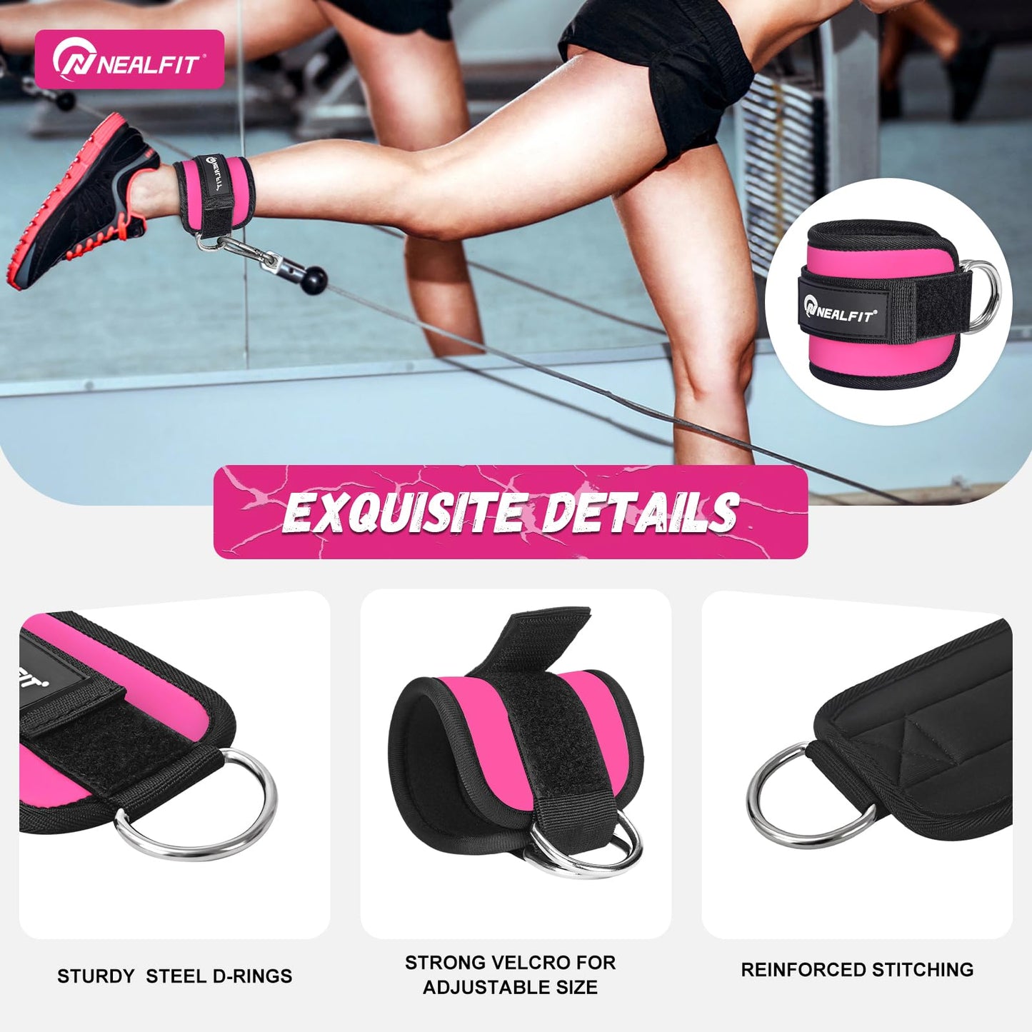 NEALFIT Barbell Pad Set for Squat & Hip Thrust - Extra Thick High Density Neck & Shoulder Support Cushion - Olympic Bar Pad for Weightlifting, Gym, Home Workouts (Pink)