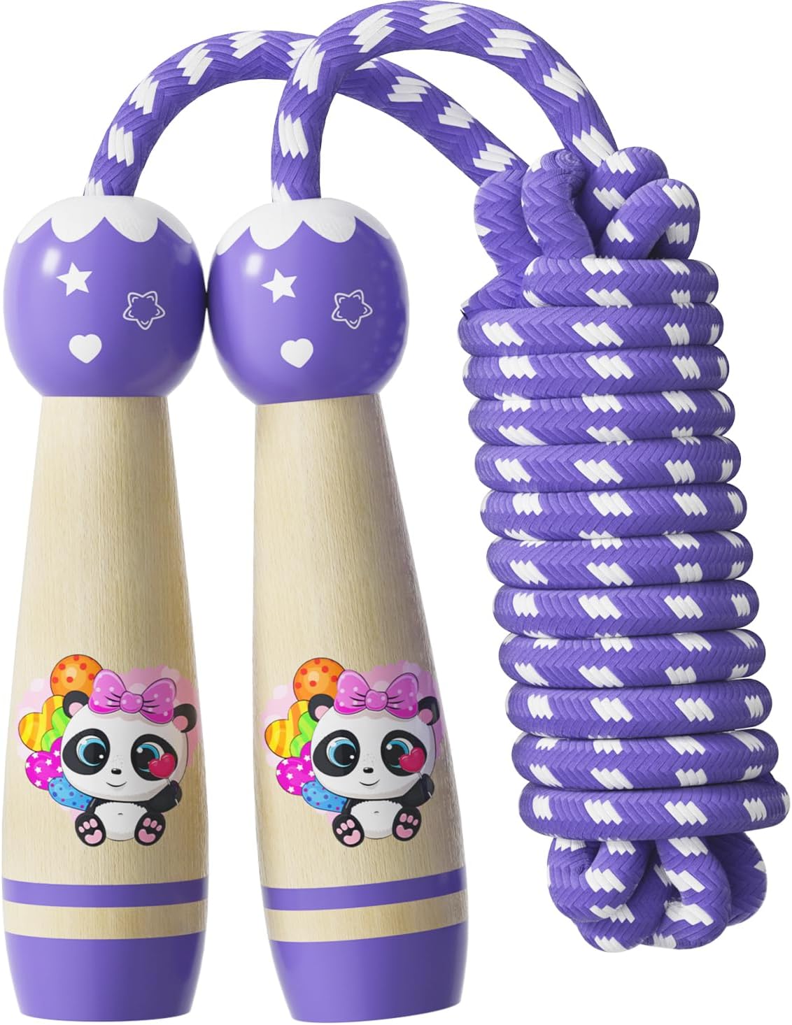 Jump Rope for Kids-Adjustable Cotton Braided Skipping Rope with Wooden Handle for Toddler Fitness Workout Exercise Outdoor Activity