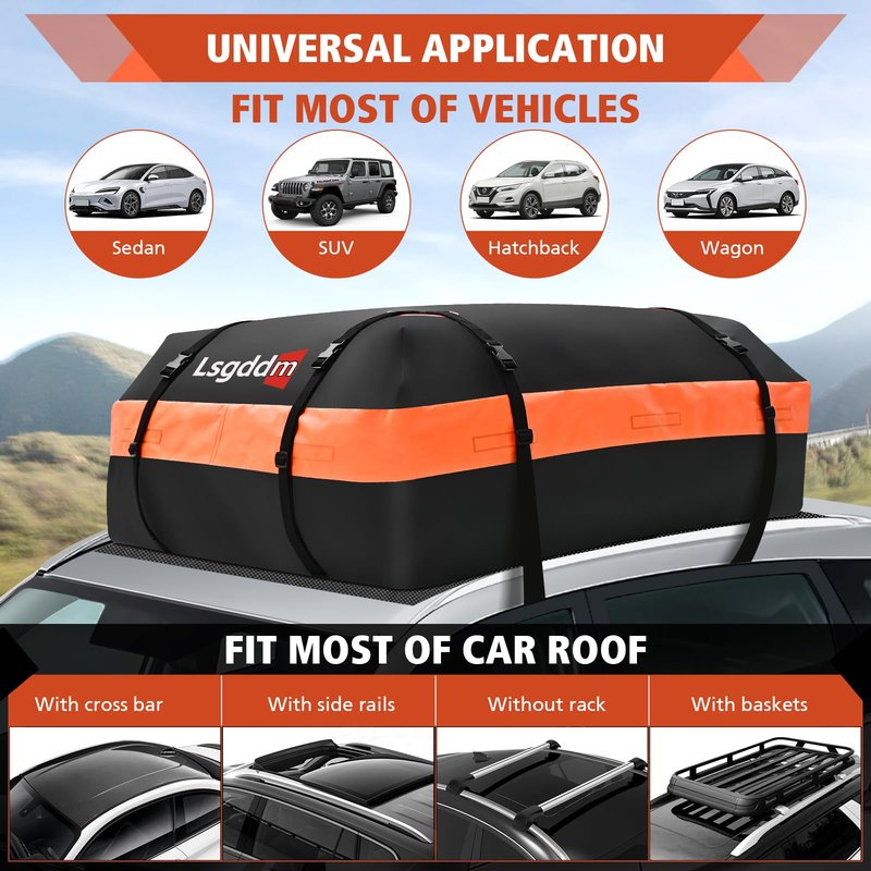 CYDDUP Roof Bag, Waterproof Soft Car Top Carrier Without Rack, 15 Cubic Feet Cargo Carrier for Top of All Vehicles with/Without Rack, Includes Anti-Slip Mat, 4 Door Hooks, Luggage Lock, Storage Bag