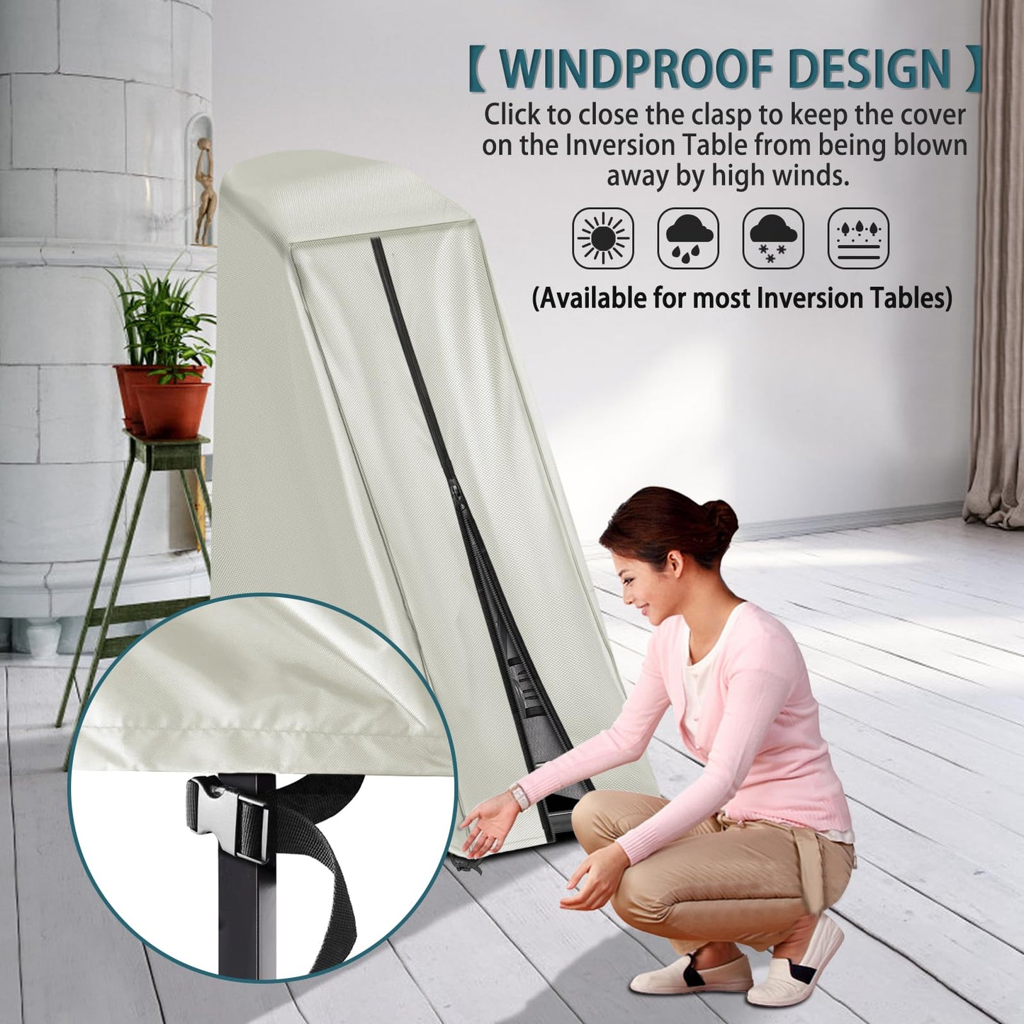 Iceberg Elf Inversion Table Cover - Dustproof and Waterproof Inversion Equipment Protection Covers (47" L X 28.3" W X 63" H, Beige) - Keep Your Inversion Table Safe from Dirt and Scratches