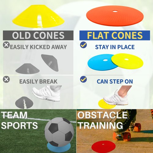 LEZER 6 Inch Flat Cones, Spot Markers, Soccer Cones, Field Court Markers, Sit Spots, Flat Discs, Soccer Training Equipment, Agility Practice, Football, Made in Taiwan, Set of 48
