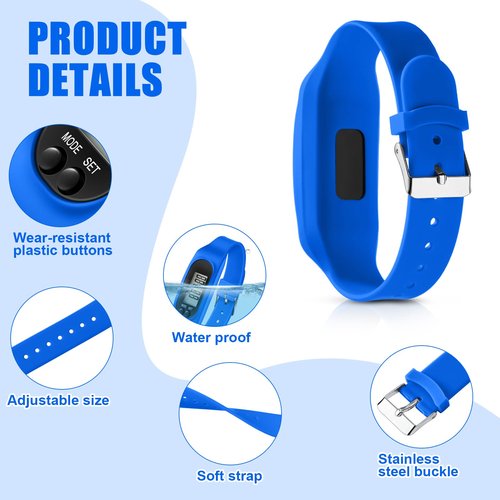 Geyoga 24 Pcs Pedometer for Walking Steps and Miles Pedometer Watch Silicone Steps Tracker Running Bracelet Ankle Step Counter for Calorie Burning and Step Counting (Mint, Blue, Black)