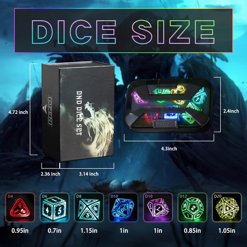 FONVGOGO Wireless Light Up Dice Set D and D RGB for Dungeons and Dragons,Cool LED DND Dice with Charging Box Rechargeable 7 Color Polyhedral Role Playing Dice for DND Gifts RPG(Astral Shard Black)