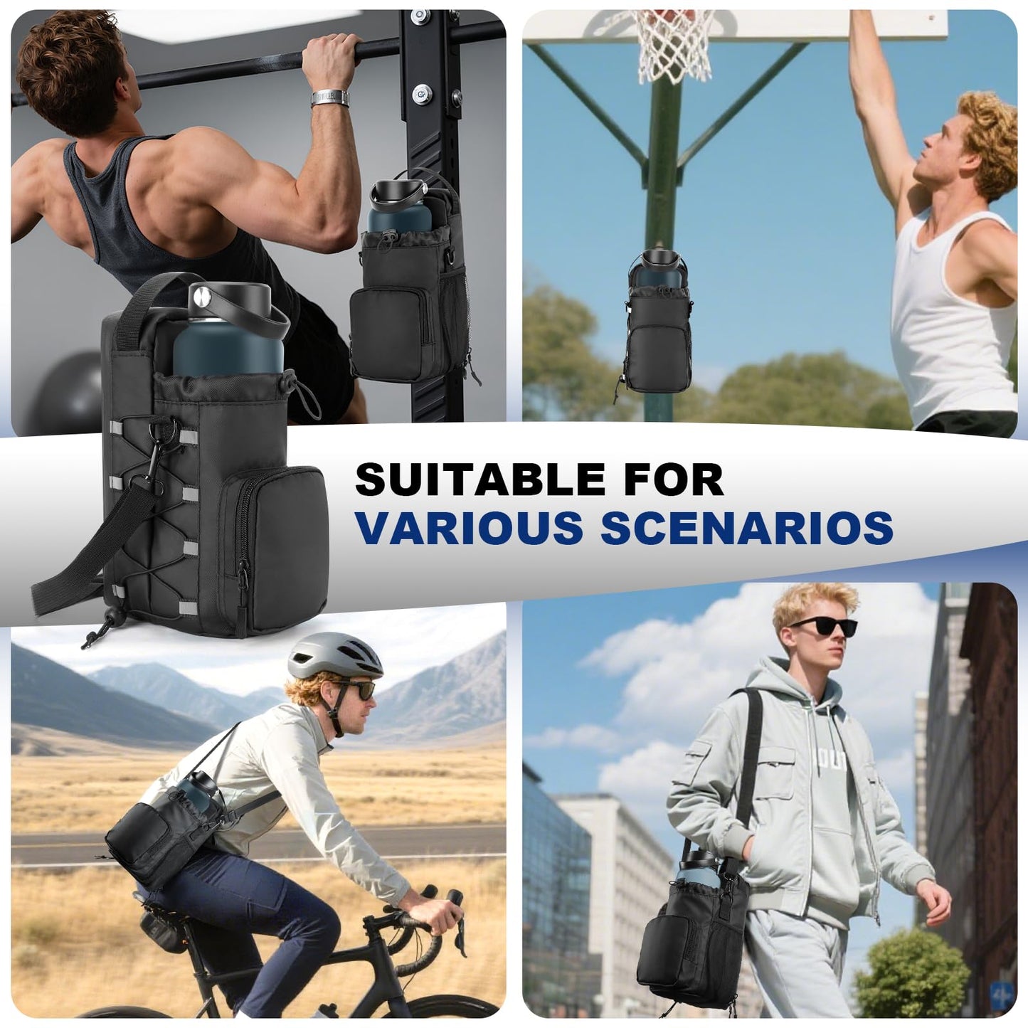 Magnetic Gym Bag Water Bottle Holder With Strap for Men and Women (Black)