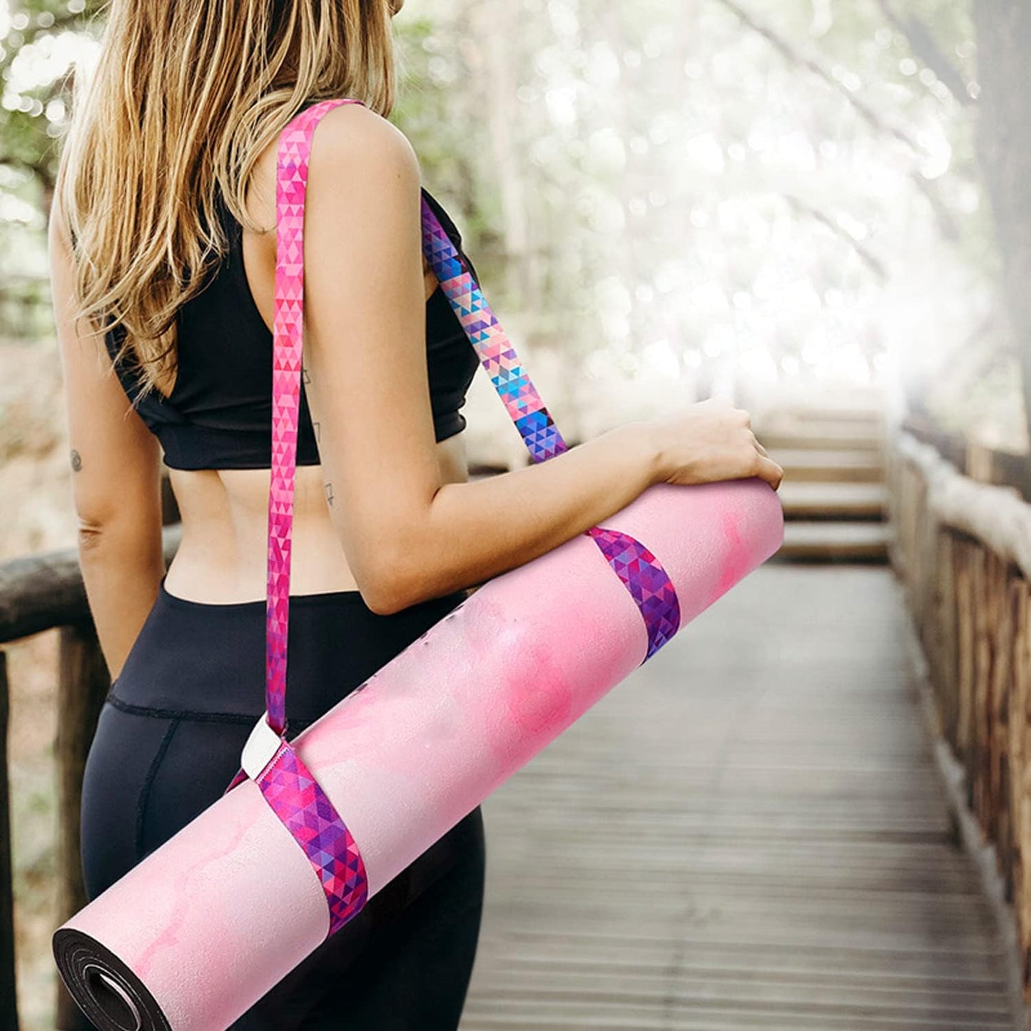 2 Pack Yoga Mat Straps, Adjustable Nylon Carrier for Yoga Mat, Strong and Study Yoga Mat Harness Strap Sling, Pilates or Exercise Mat Strap (Green,Illusory Colorful)