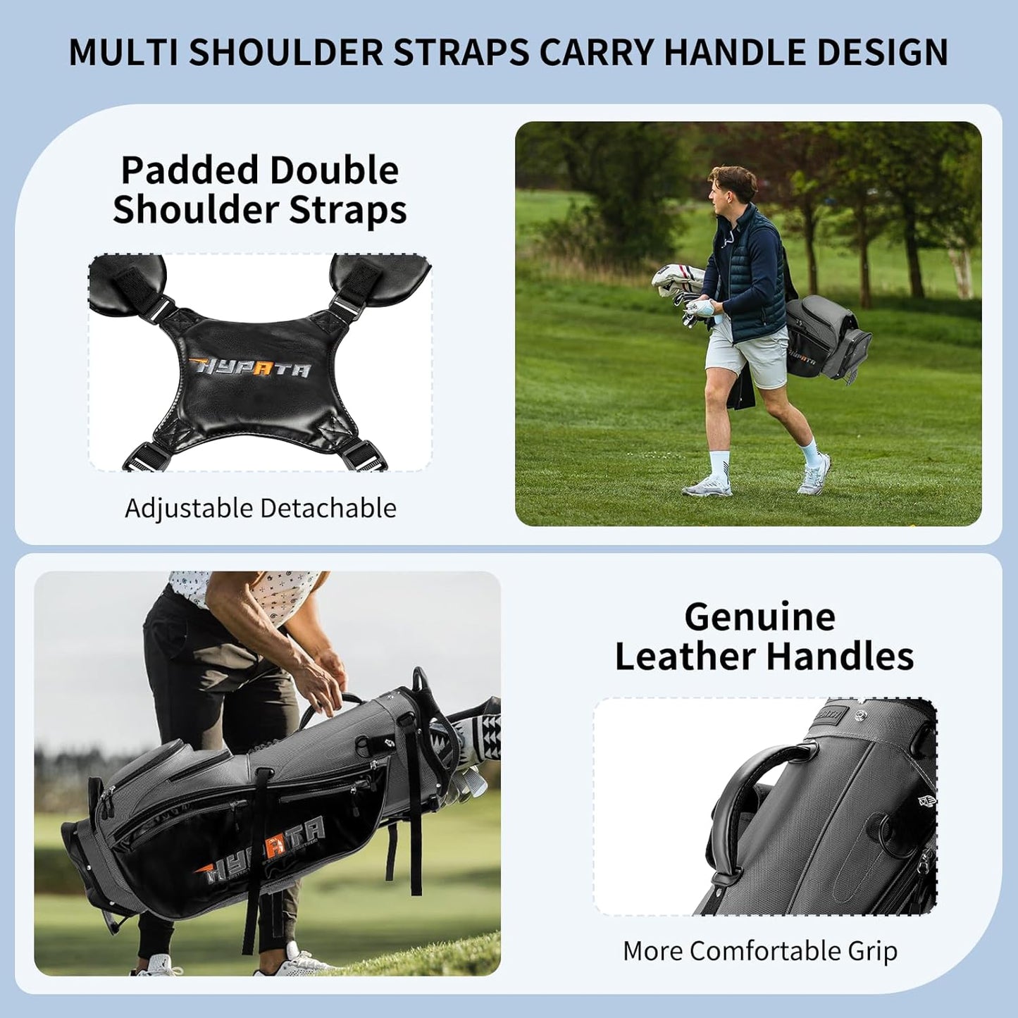 14 Way Golf Bags for Men, Lightweight Golf Stand Bag with 8 Pockets, Cooler Pouch, Rangefinder Pouch, Detachable Dual Strap, Rain Cover Hood