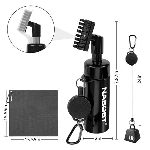 nabobt Golf Towel and Brush Set, Premium Golf Towel(16x16 inch) & Splash Golf Club Cleaner Brush Set, Retractable Clip Golf Cleaner Brush & Super Absorbent Microfiber Towel, Golf Accessories for Men