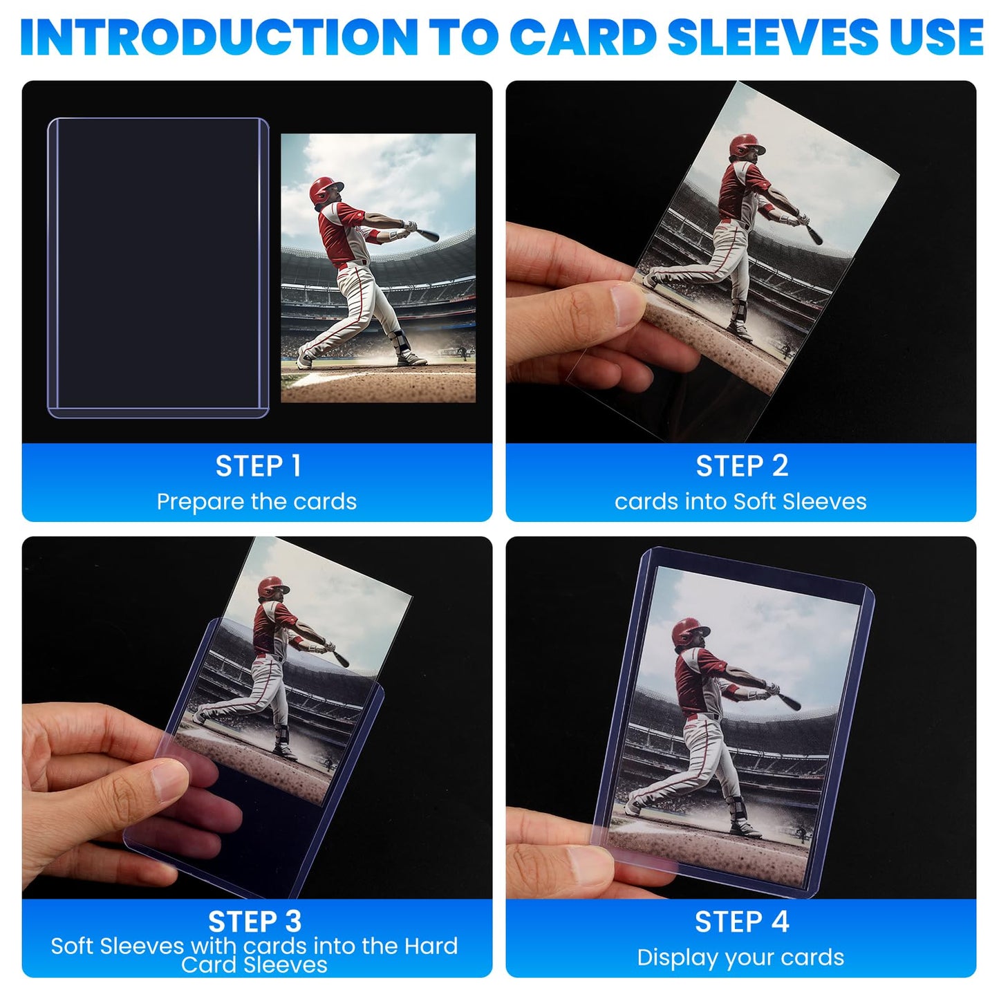 150 Card Sleeves Top Loaders for Cards, 3" x 4" Hard Plastic Toploaders, Baseball Card Protectors, Trading Card Holder for Football Sports Cards (50 Toploaders + 100 Penny Sleeves)