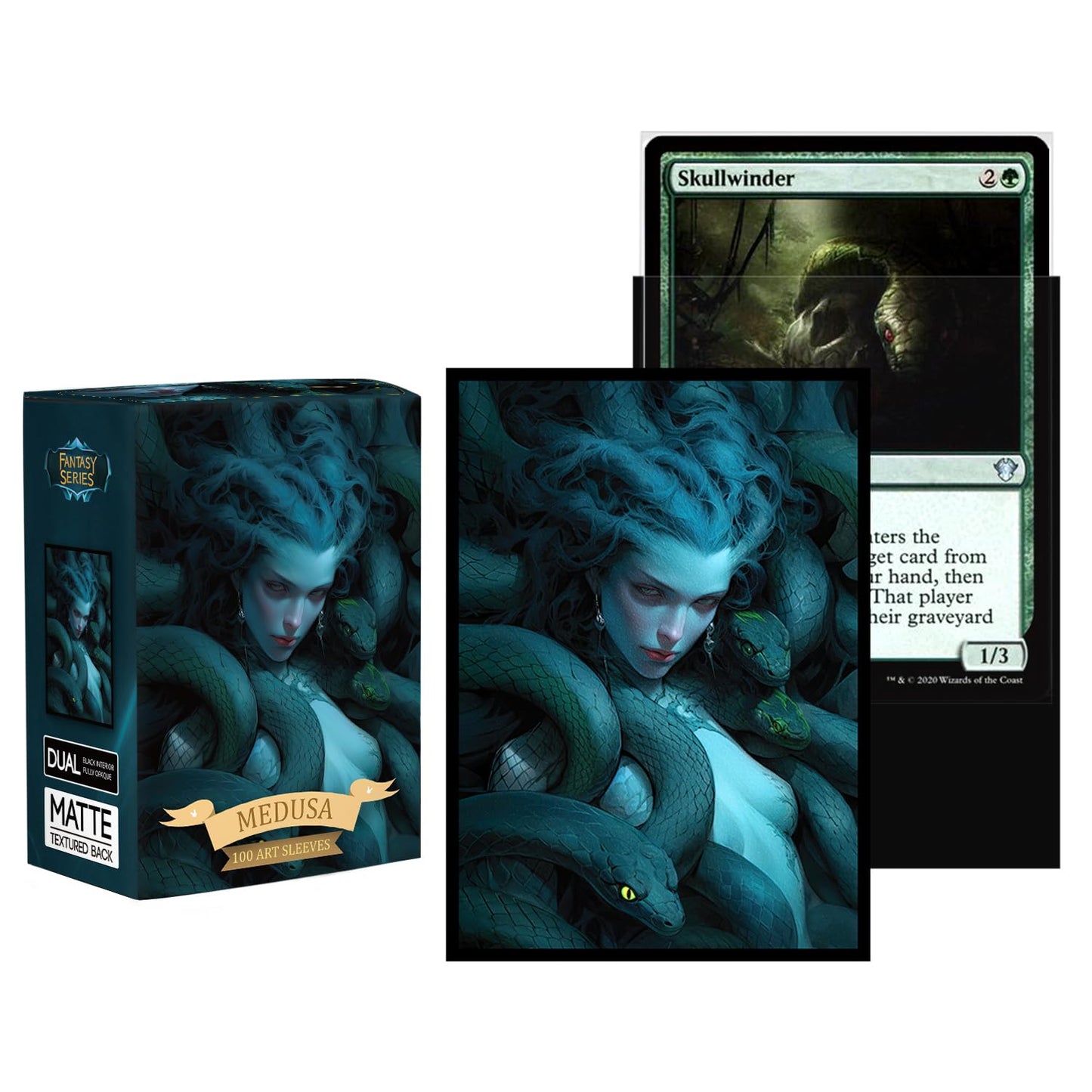 Katomula 100 MTG Card Sleeves with 100 Inner Sleeve, Textured Back Art Sleeves, Fit Standard Size Cards - Medusa