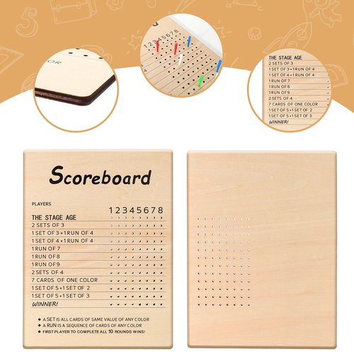 BUSOHA Score Board Compatible with Phase 10 - Wooden Scoreboard for Phase 10 Card Game with 8 Pegs Scoreboard for Board Games Family Party Birthday Christmas