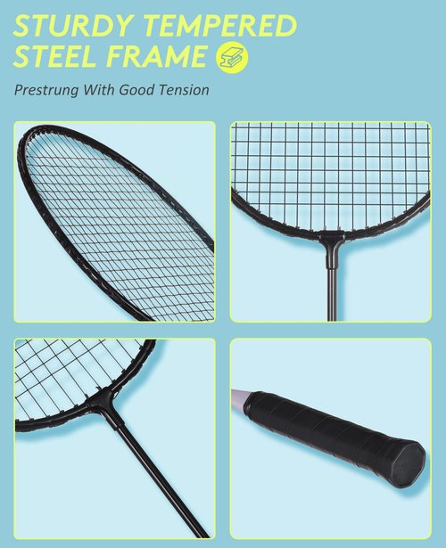 AboveGenius Badminton Rackets Set with 6 Shuttlecocks, Lightweight Badminton Set of 6 for Outdoor Backyard Games, Racquets with Durability for Beginners and Casual Players