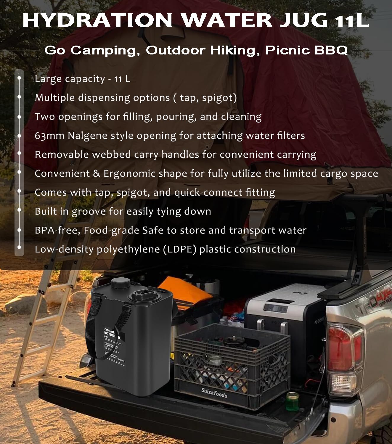 11L Portable Outdoor Camping Water Storage Tank with Faucet BPA Free, Food Grade Hydration Water Storage Container Hydration Water Jug 11L for Camping, Outdoor Hiking, Picnic BBQ