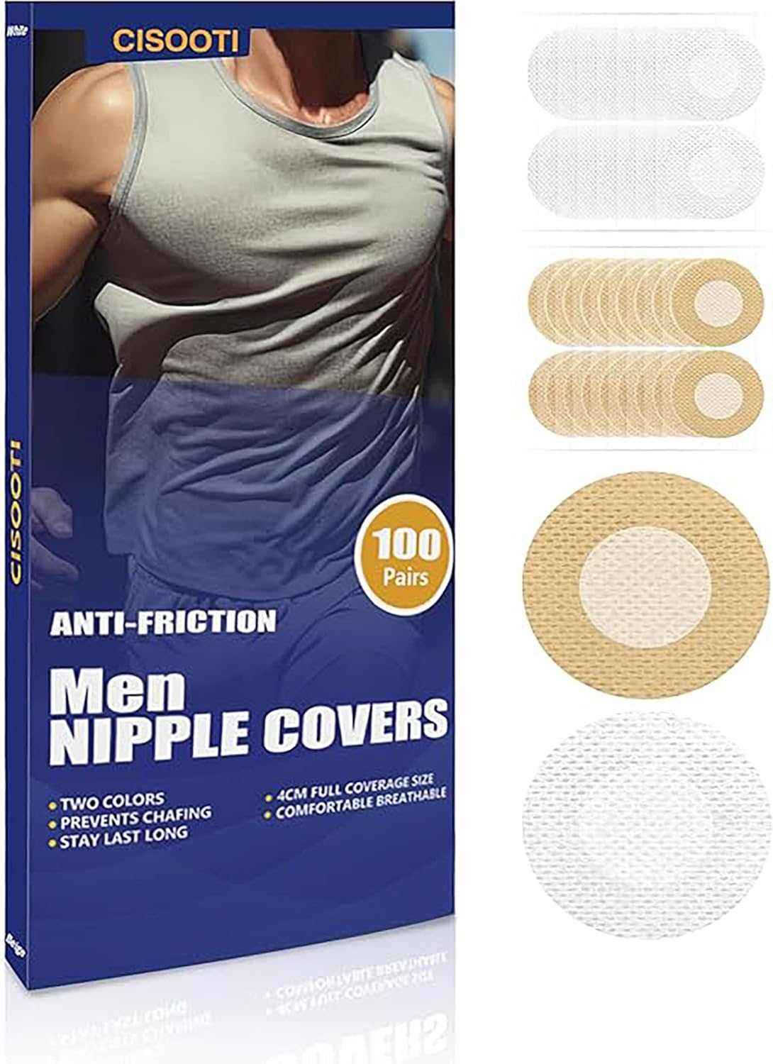 100 Pairs(200 Pieces) Men's Nipple Cover, Hide Nipple Tape, Anti-Chafing Nipple Covers for Sport and Daily Wear
