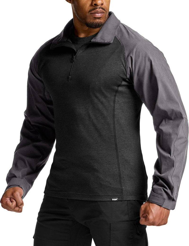 CQR Men's Tactical Combat Shirt, 1/4 Zip Long Sleeve Breathable Military BDU Training Top for Shooting, Hunting, Range Use, Tac Chill Charcoal, Medium