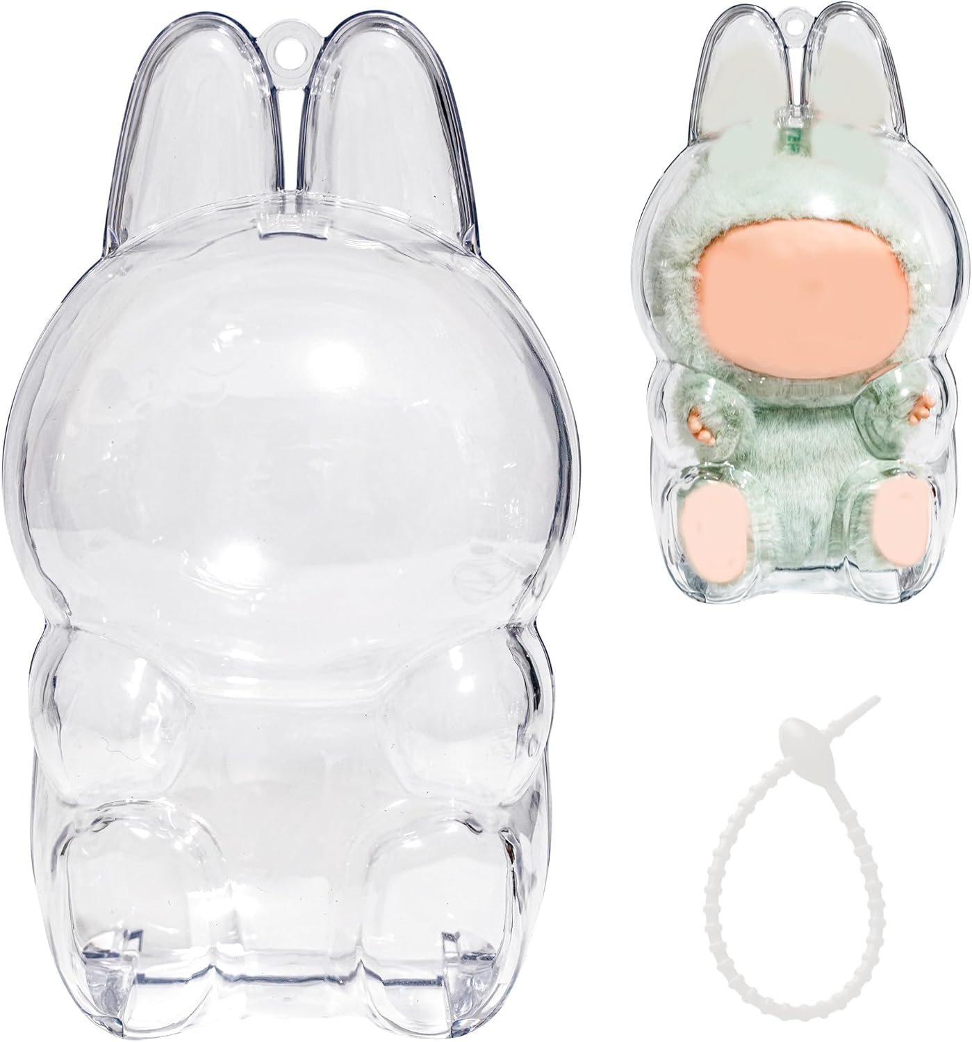 1PCS Protective Case Compatible with LABU The Monsters Exciting Macaron - Clear Plastic Box with Keychain & Anti-Loss Silicone Strap,Plastic Clear Display Box(No Doll Included,17CM)