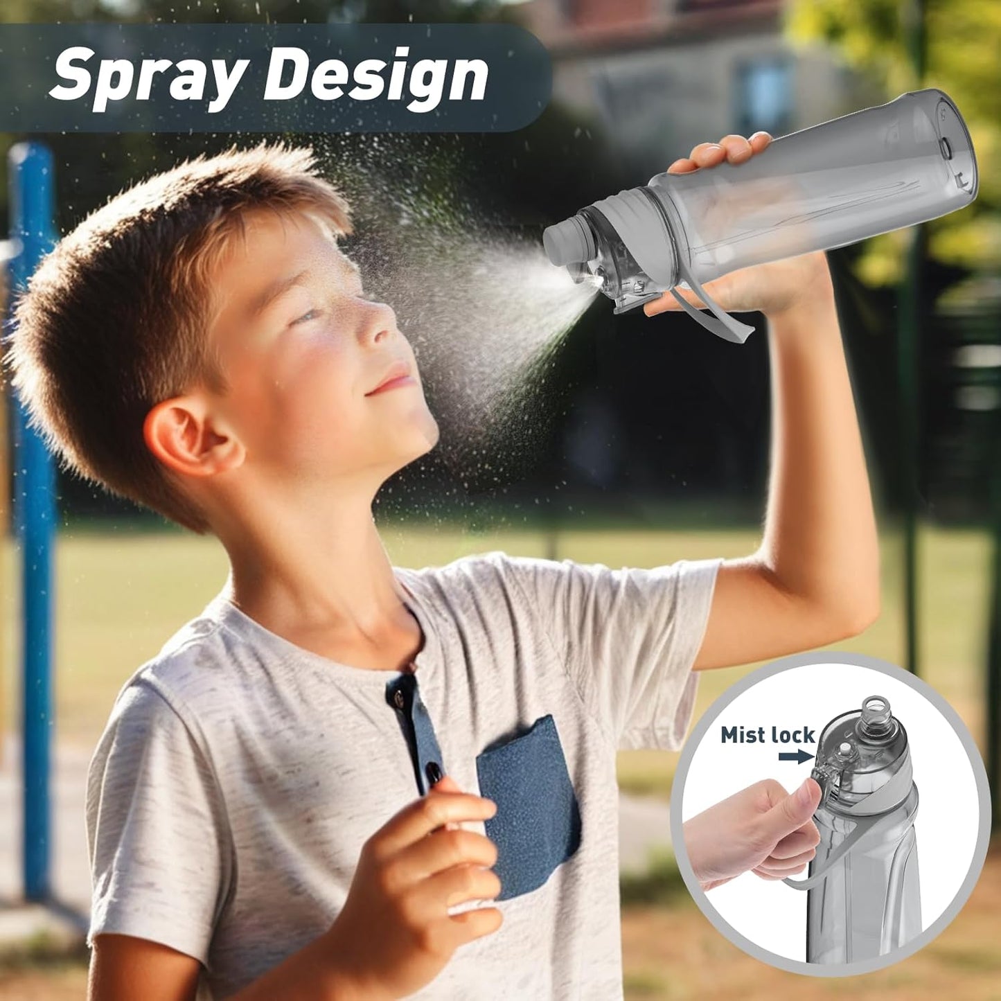 22OZ Misting Water Bottle, 2-in-1 Mist and Sip Water Bottles, Mist Water Bottle for Drinking, Great for Hiking/Running/Outdoor Activity, BPA-Free & Leakproof, Blue
