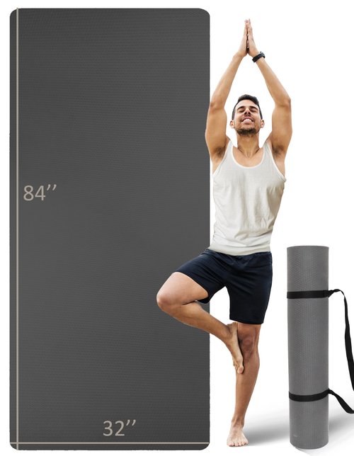 Extra Long & Wide Thick Yoga Mat for Tall Men & Women, 84'' x 32'' x 7mm Oversized Yoga Mat Double-Sided Non Slip, Pro TPE Yoga Mats with Strap, Gray