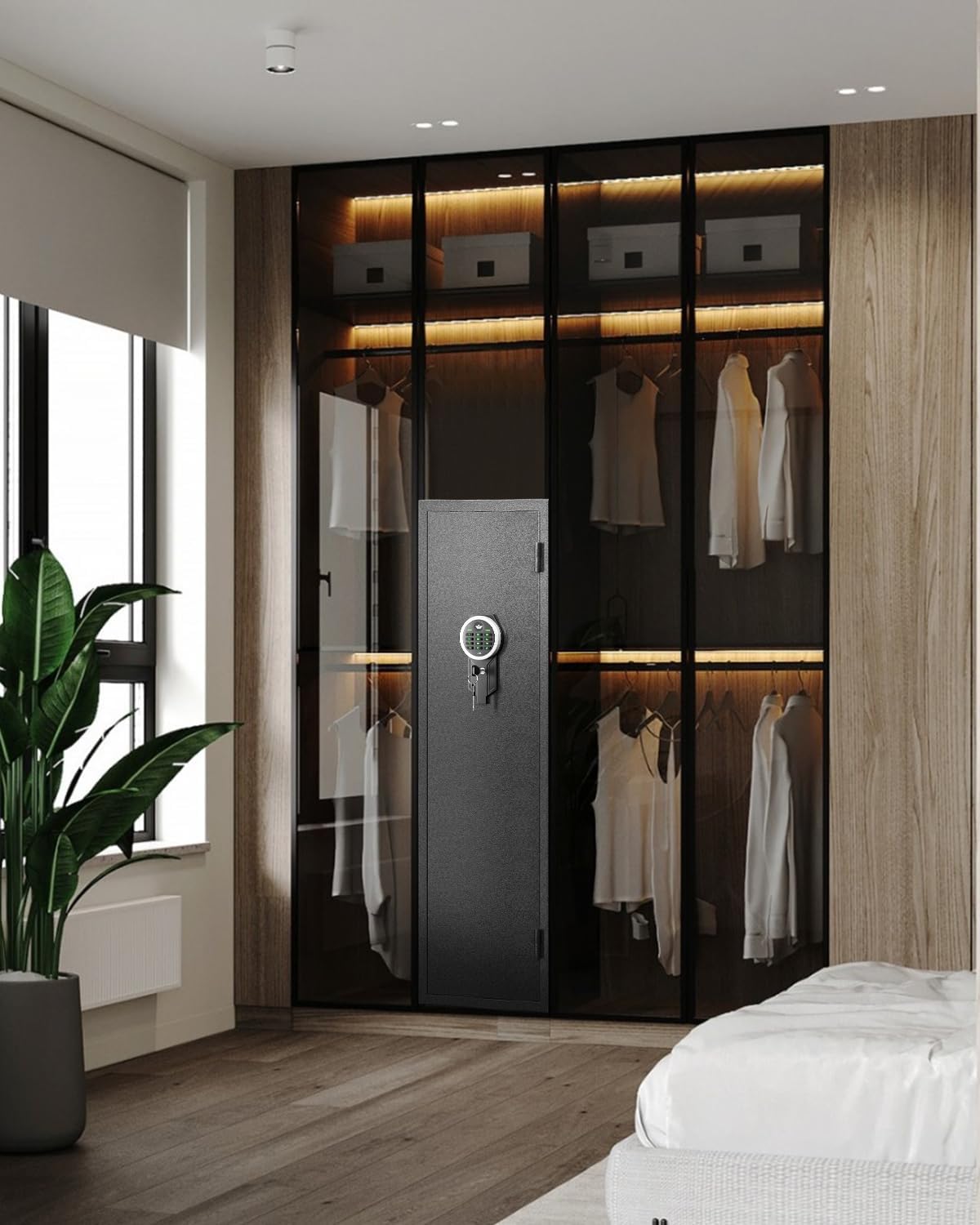 Kavey 5-8 Gun Safe, Long Gun Safe for Home Rifle and Pistols with Backlit Keypad, Quick Access Gun Cabinet with LED Light and Removable Shelf