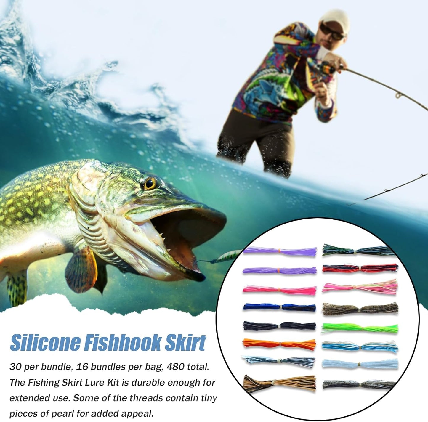 16 Pack Silicone Skirts for Fishing Lures, Jig Skirts for Bass Fishing, Jig Skirt Material, Rubber Legs Fly Tying, Spinner Bait Skirts for Bass Fishing
