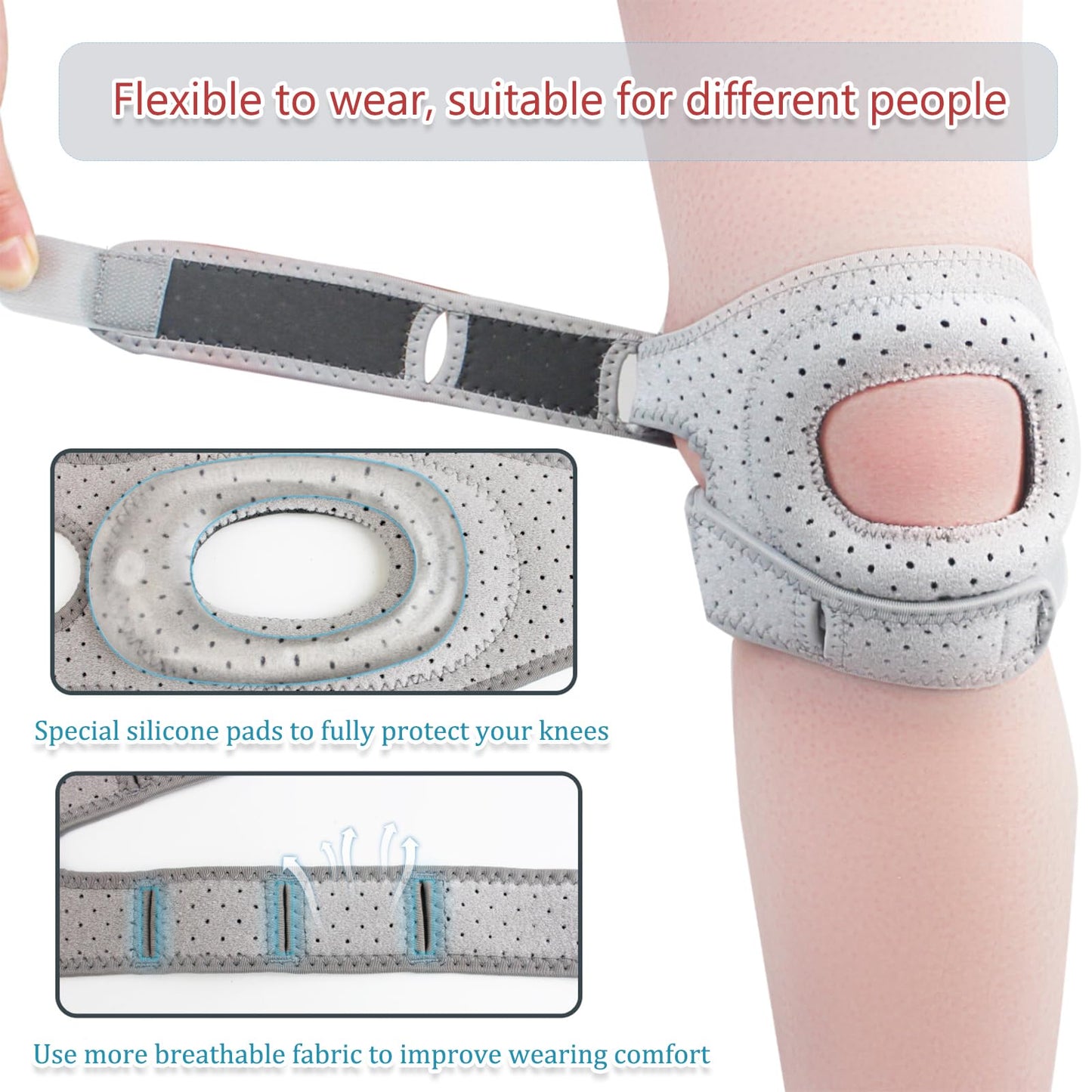 2Pcs Wellknee Knee Brace, Knee Brace for Women Men Adjustable Knees Support, Patellar Pad Realign Knee Joint, Adjustable Tendon Support Sleeve Brace, Knee Support for Running Hiking and Sports (Large)