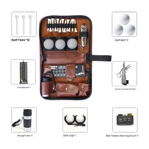 Luxury Golf Gift Set for Men/Women, Leather Portable Accessories Kit with Ball Marker,Telescopic Rangefinder,Divot Tool & More,Premium Golf Lover Present