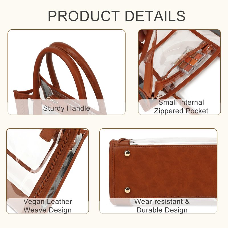 FAIME Clear Tote Bag Stadium Approved, Clear Crossbody Purse Transparent Woven Handbag for Concert, Beach & Stadium event (Brown)