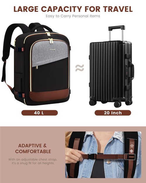 LOVEVOOK Travel Backpack for Women, 40L Carry On Backpack for Airplanes