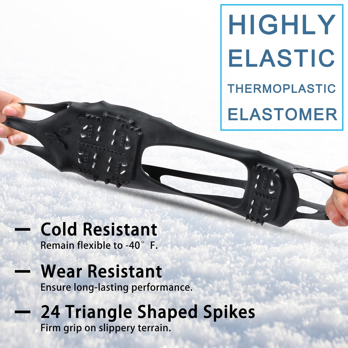 Ice Cleats Crampons Anti Slip Shoe Spikes for Snow Ice Cleats for Shoes and Boots Men Women Winter Walking Non-Slip 24 Studs Stretch Rubber Footwear