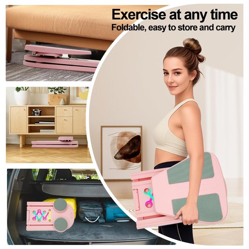 Toptoo Pilates Reformer Board Set for Home Workout, Multifunctional Portable Foldable Pilates Board for Small Spaces, Extra Complimentary Tension Straps, Full Body Workout for Women/Men(Pink)