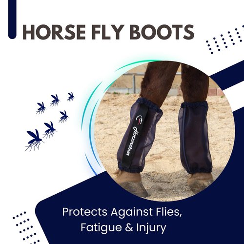 Horzmetnex Tear-Resistant Fine Mesh Horse Fly Boots Breathable Fly Boots Lightweight Summer Leg Protection to Prevent Mosquito & Fly Bites Set of 4 (Navy)