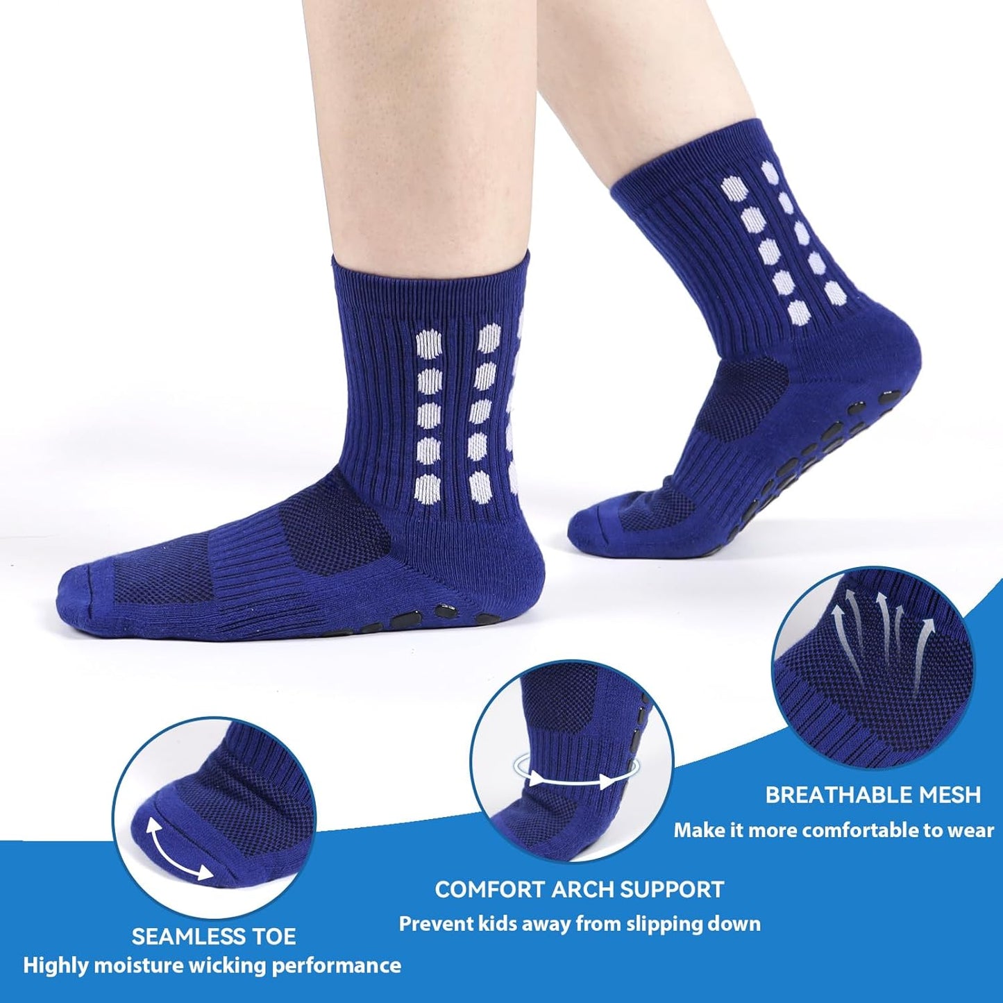 3 Pairs Kids Grip Soccer Socks Cushioned Non Slip Football Athletic Sports Socks for Boys Girls