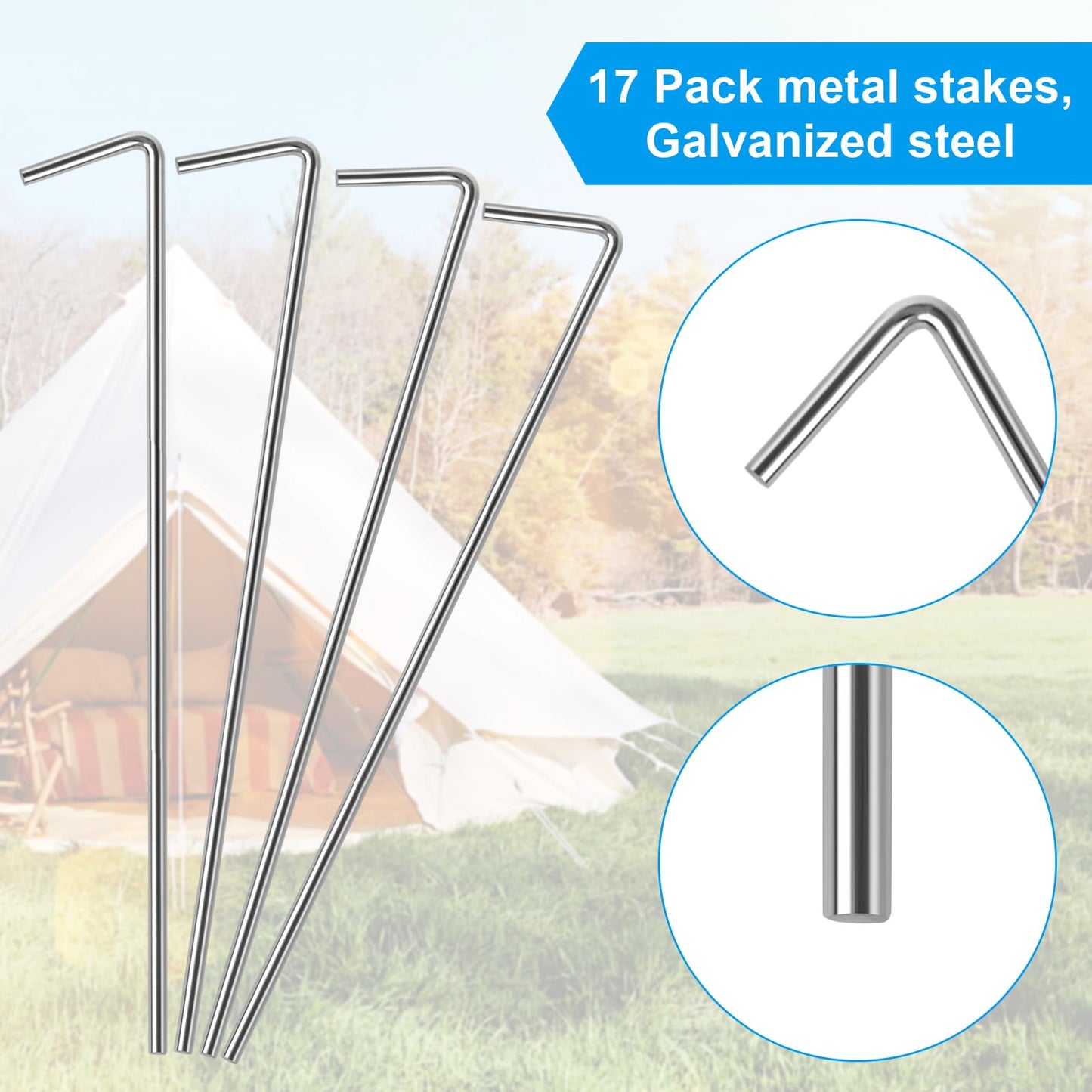 17 Pack Heavy Duty Metal Tent Stakes for Outdoor Decorations, Gardening & Canopies, Christmas Decorations