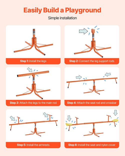 VEVOR Seesaw Teeter Totter for Kids Outdoor, 100 lbs Load Capacity per Seat, Sit and Spin Teeter Totter with 4-Prong Support Legs, Playground Equipment with Swiveling 360 Degrees Rotating for Aged 3+