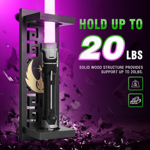 TOPNEW Lightsaber Stand Wall Display, Vertical Lightsaber Holder Wall Mount, Wooden Light Saber Wall Display Rack Suitable for Swords, Light Saber, Gift for Lightsaber Collectors (Wooden, Black 02)