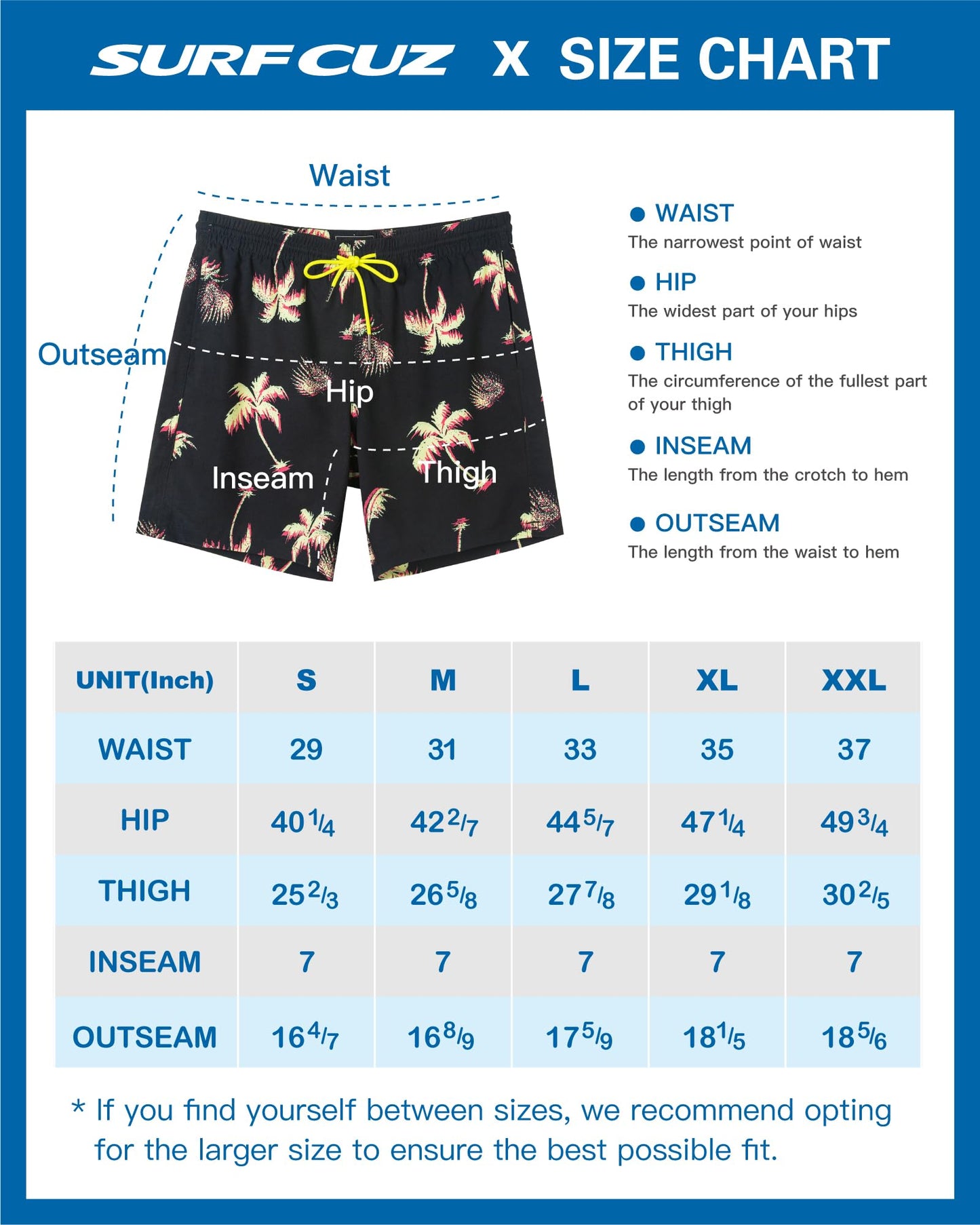 SURF CUZ Mens Swim Trunks with Compression Liner Quick Dry Swim Shorts 7" Swimming Trunks Stretch Bathing Suit 7 Inch,Neon Palms,S