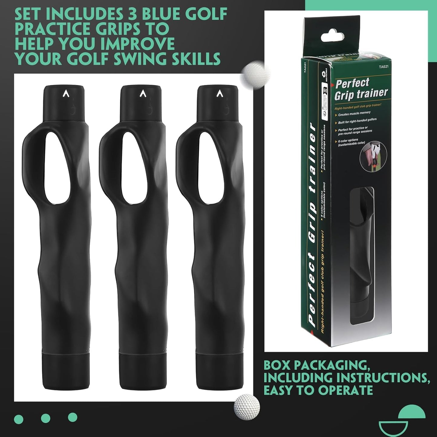 3 Pack Golf Grip Trainers, Golf Training Aid, Swing Trainer Club Grips Accessories for Right Handed Club Grip Equipment to Help Correct Hand Position