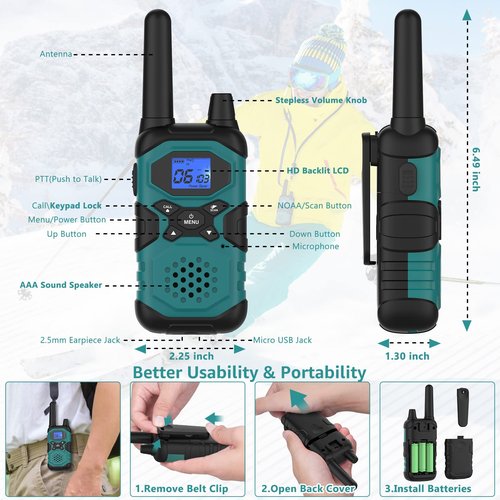 Topsung Walkie Talkies for Adults Long Range Rechargeable 6 Pack, Multi-purpose FRS 2 Way Radios with NOAA USB Chargers 4500mAh Battery for Family Seniors Care Garage Work Camping Hiking Skiing Cruise