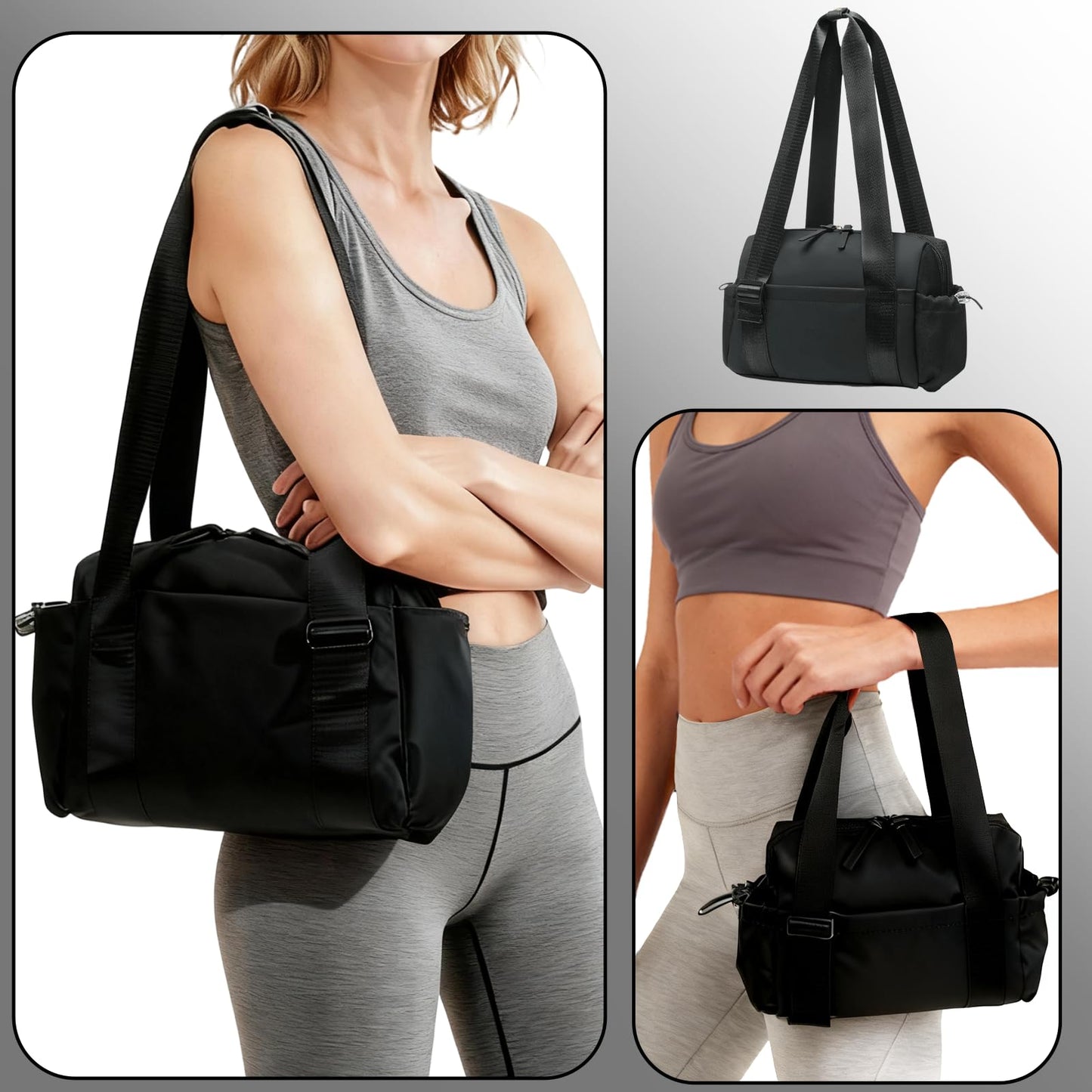 MELSYLODY Mini Gym Bag for Women Mini Duffle Bag with Wet Compartment Waterproof, small gym bag for women, Cute Gym Tote Bag (Black)