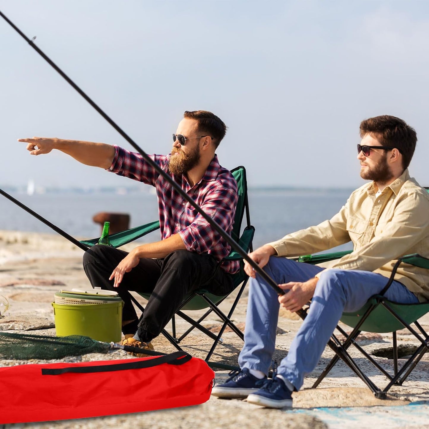 2pcs Camp Chair Replacement Bags, 36.22x9.84 Inch Polyester Durable Travel Outdoor Folding Chair Carry Bags with Shoulder Strap and Drawstring for Camping Hammock Yoga Mat Tripods (Red)