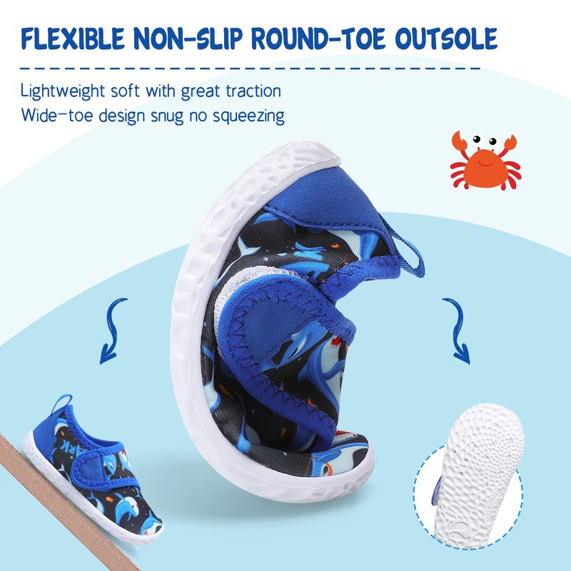 LeIsfIt Boys Girls Water Shoes Kids Aqua Socks Toddler Quick-Dry Swimming Shoes Non-Slip Summer Shoe for Beach Pool Surf, Blue Shark, 8 Toddler