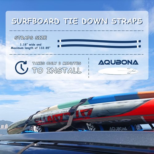 AQUBONA Universal Car Soft Roof Rack Pads,Luggage Carrier Capacity Load 158lb for Kayak/Canoe/Surfboard/Paddle with Adjustable & Steady Tie-Down Straps and Storage Bag