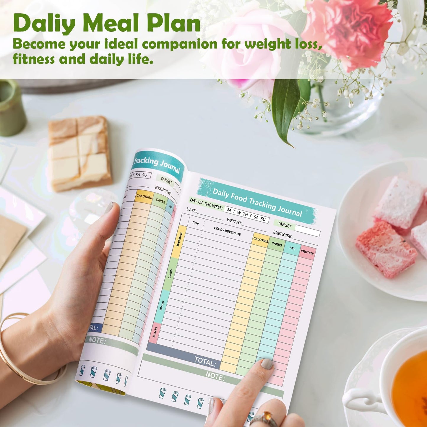 1 Pcs Food Journal Diary 5.8×8.3 inch Food Tracker Journal Daily Calorie Counter Book with Breakfast Lunch Dinner Calorie and Snack Sections for Nutrition Tracker Book
