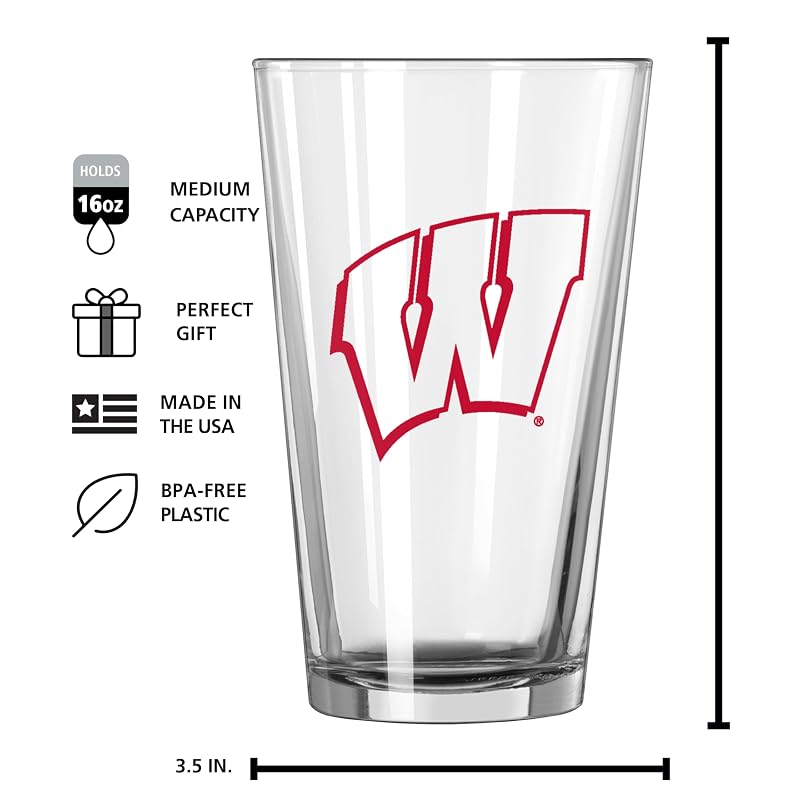 Gameday Classic Wisconsin Badgers 16 oz Pint Glass - Durable Chip-Resistant Team Drinkware