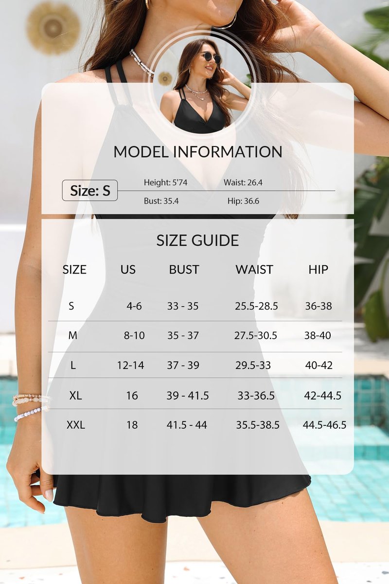 Daci Black Womens One Piece Swim Dress-Modest Tummy Control Swimdress Bathing Suit 2026 Ruched Swimsuit with Skirt L