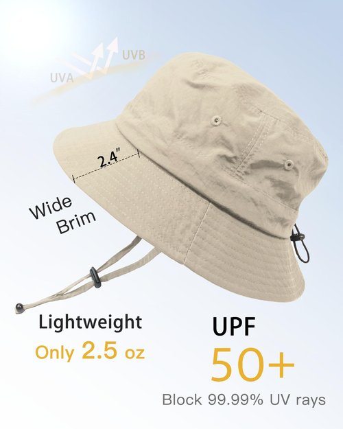 TILUYAMO Waterproof Bucket Hat Outdoor Hat for Women Men UV Protection Sun Hat Packable Fishing Hat (Beige)