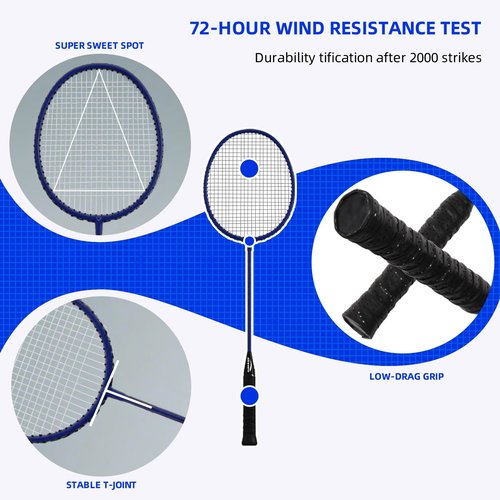 Portable Badminton Set Regulation Net- Easy Setup Steel Poles, 4 Rackets & 3 Shuttlecocks Ideal for Backyard Fun with Friends and Family from Kids to Adults - Includes Carry Bag