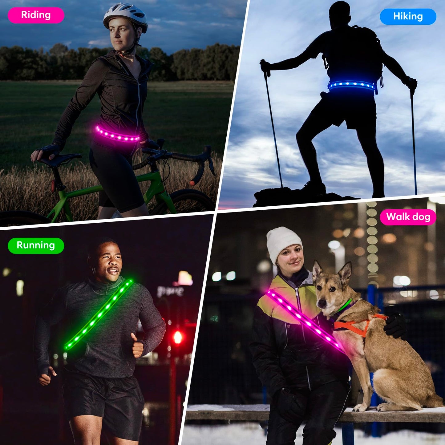 Illumifun LED Running Belt - USB Rechargeable Reflective LED Waistband, Wearable Waist Safety Light for Running, Cycling, Camping, Walking (Royal Blue)