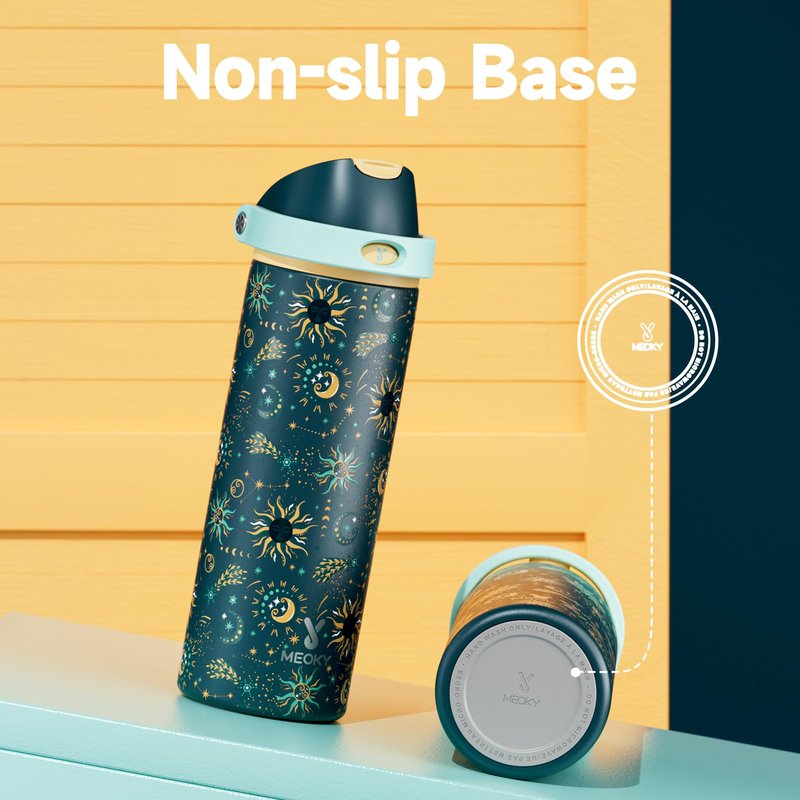24 oz Insulated Water Bottle with Straw: Meoky Stainless Steel Metal Water Bottle with 2-in-1 Lid - Leak Proof, Cold for 24 Hours, Protective Silicone Base, BPA-Free for Sports Travel Car, Tarot