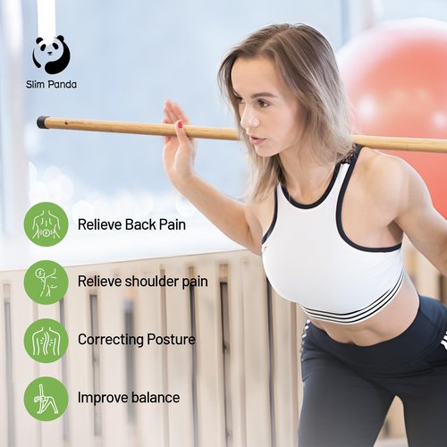 Slim Panda 5ft Yoga Stick, Exercise Stick for Stretching, Stretching Stick for Mobility, Flexibility, Physical Therapy, Balance Support, Posture Correction & Workout